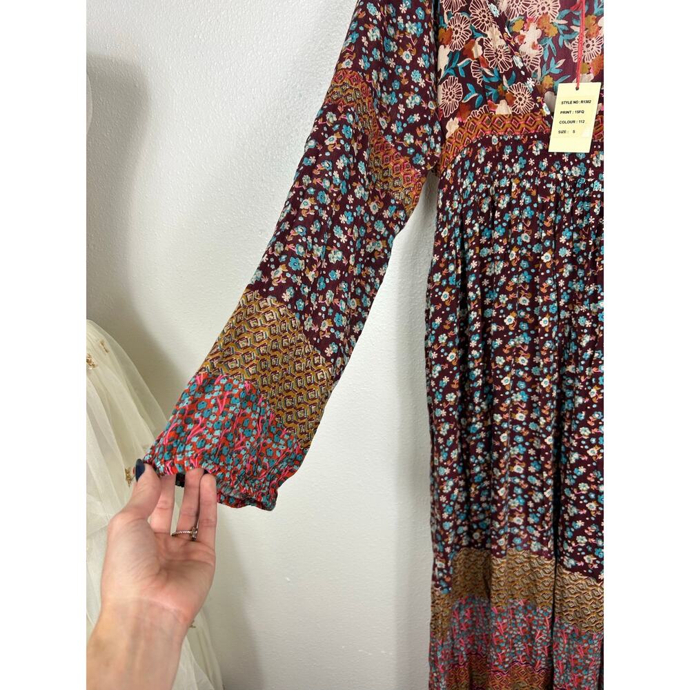 Raga NWT Tuscan Sunset Burgundy Maxi Dress Small Boho - Picture 4 of 8